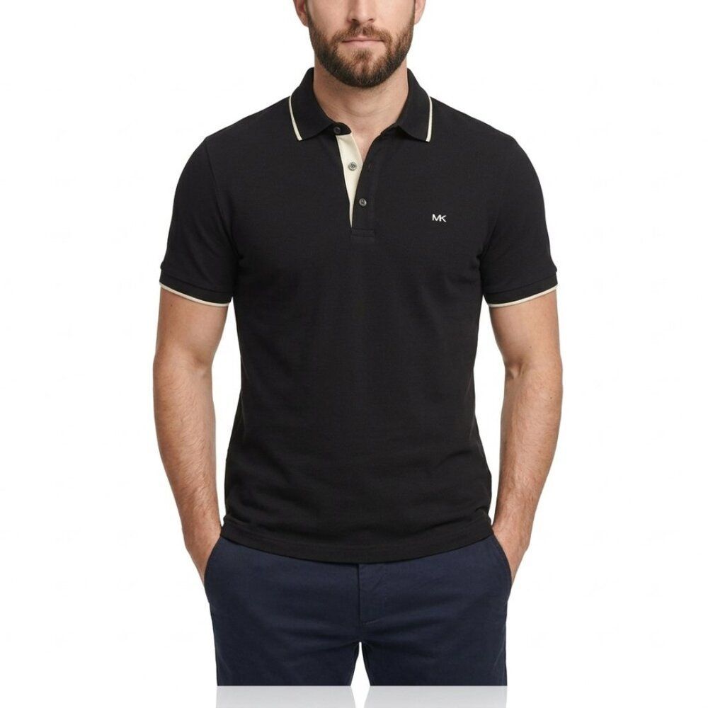 Michael Kors Polo Shirt Mens L Black Short Sleeve Cotton Classic Logo